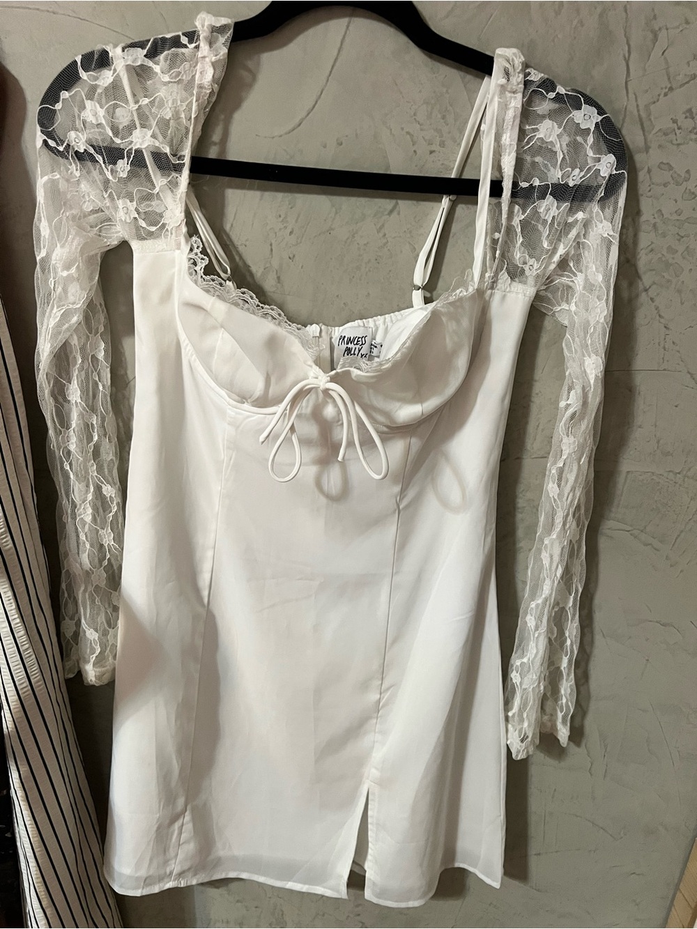 Princess Polly White Satin Chemise with Lace Long Sleeves